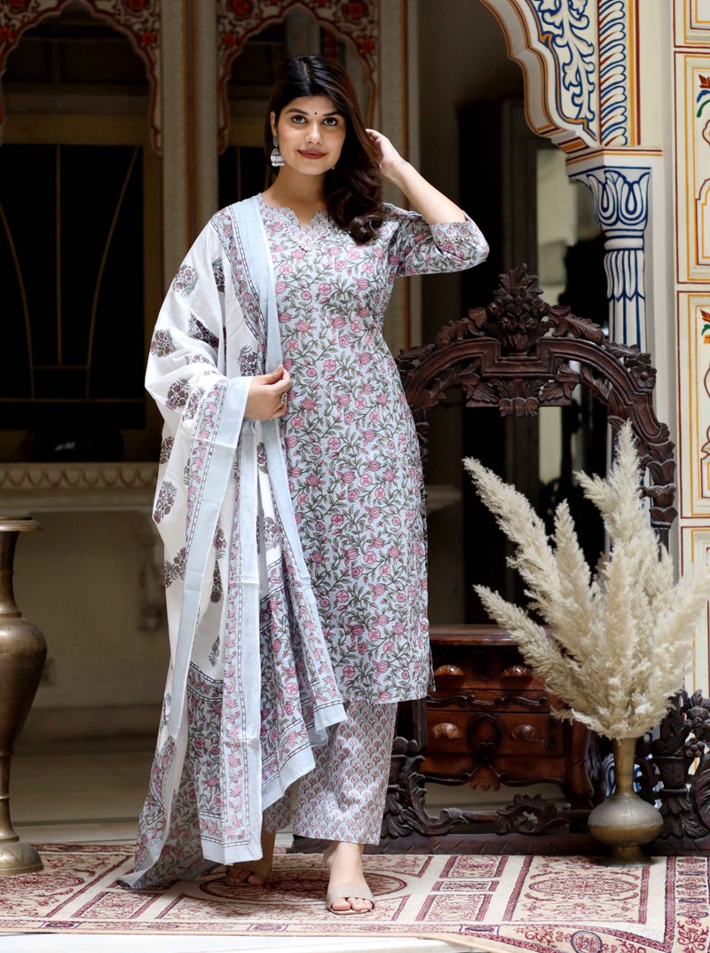 Miravan Women's Blue Cotton Kurta Set for Women - Image 1